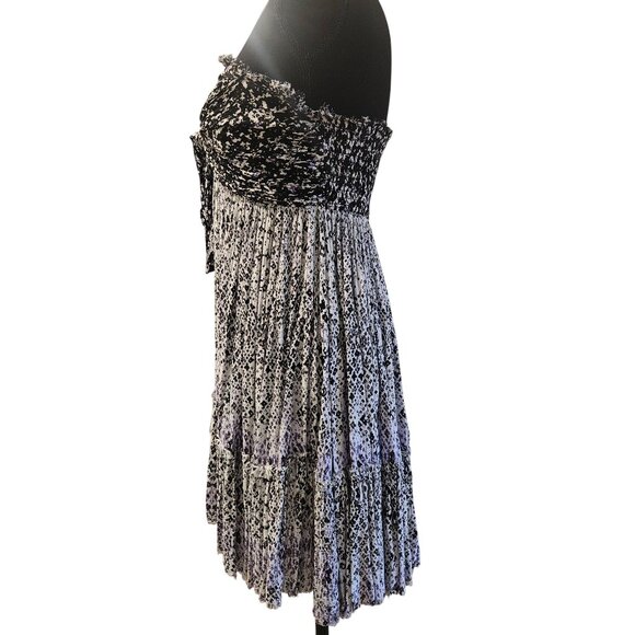 Free People Strapless Mini Dress  S Boho Vacation Tie-Front Ruffle Hem Resort we - Picture 13 of 16